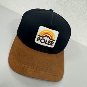 Poler trucker hat black‎ mesh brown brim snapback outdoor adventure